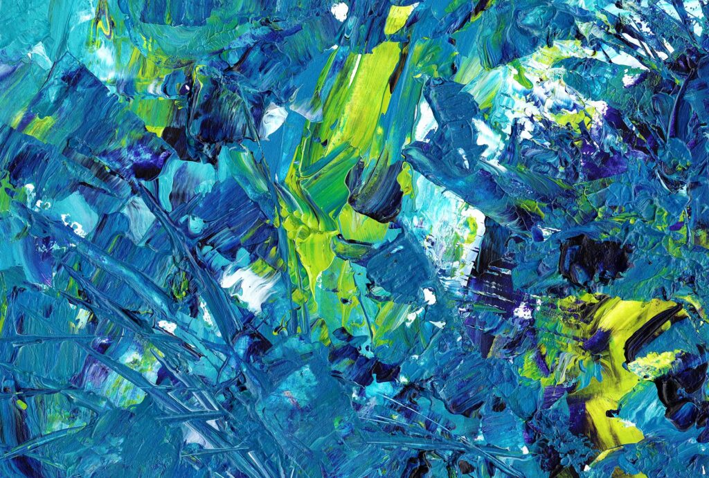 a blue and green abstract art piece
