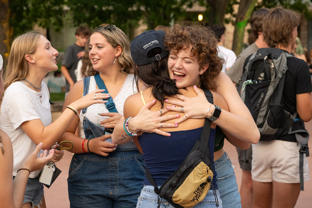 First-year CSU students hug and smile
