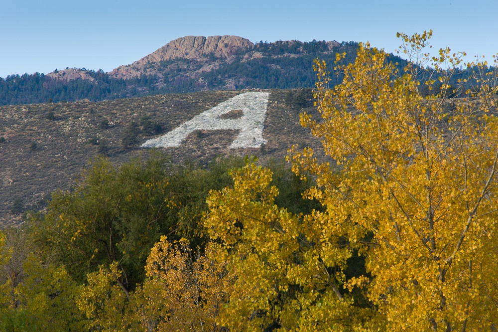 Horsetooth rock and the "A" for Aggies with an autumn colored foreground.