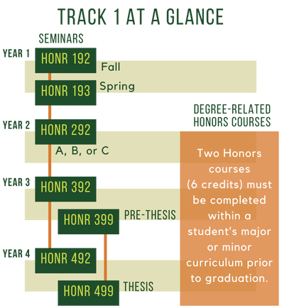 A simplified recommended timeline for completion of the Track 1 Honors requirements.